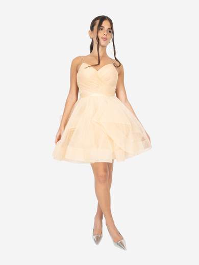 Abito corto 18 anni in tulle glitterato con fiocco staccato