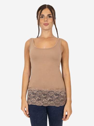 Canotta Donna Slim Fit con Pizzo in Fondo – Modello Corto Elasticizzato