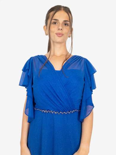 Abito curvy da cerimonia lungo con strass e stola – Taglie comode