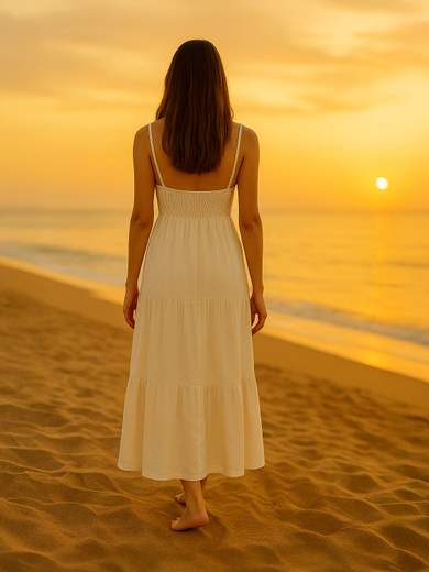 De Royal Vestito lungo estivo da donna in cotone e lino – Taglia unica slim RB80074