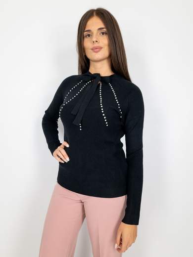 Maglia Elegante Donna Con Fiocco In Viscosa E Con Strass