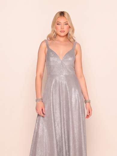 Plus Size Glittery Silver Long Dress with Stole