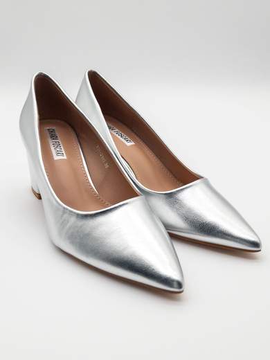 Décolleté Argento a Punta con Tacco Largo e Alto 6,5 cm