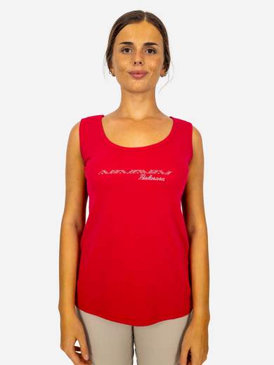 PERLARARA Canotta donna in cotone con logo Perlarara e strass C52