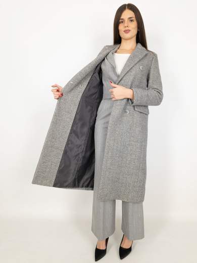 Cappotto doppiopetto lungo in lana grigio
