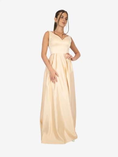 Abito lungo da cerimonia in raso con tasche e stola