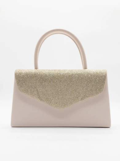 Pochette oro elegante con glitter e tracolla removibile