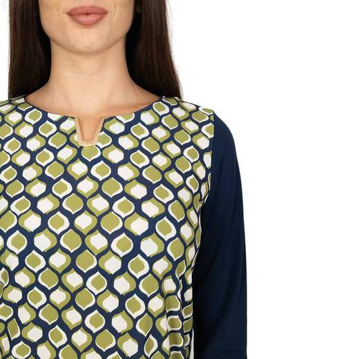Blusa Donna Elegante Maniche Lunghe Fantasia Frontale Made in Italy