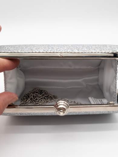 Rigid Silver Glitter Clutch with Removable Chain