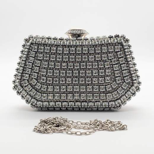 Pochette da cerimonia con strass argento e chiusura gioiello