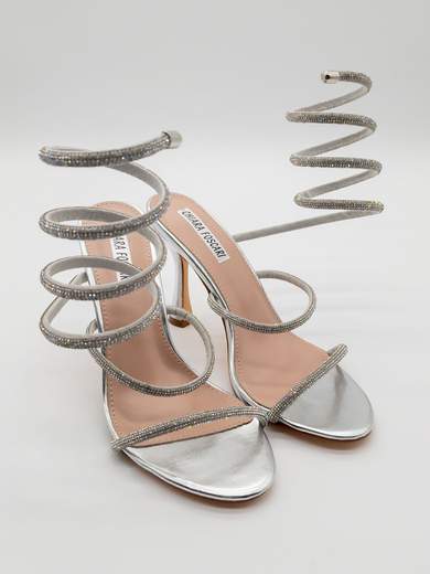 Sandalo gioiello argento con spirale e tacco a clessidra 10,5 cm