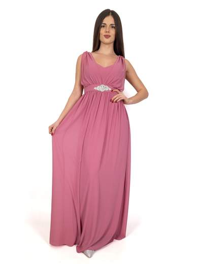 JEAN CRYÒ Abito Lungo da Cerimonia Stile Impero con Baschina Decorata e Stola 35226