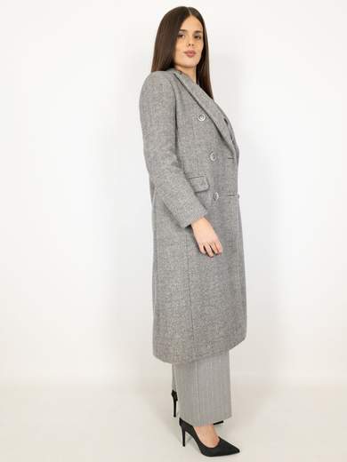 Cappotto doppiopetto lungo in lana grigio
