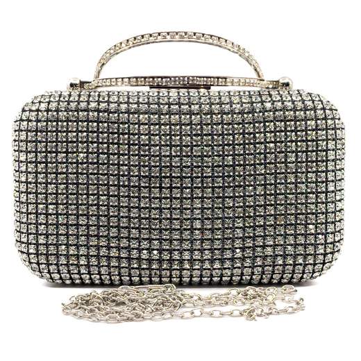 Coo & Coo Fashion Pochette Cerimonia Argento A Mano E Tracolla Con Glitter E Strass