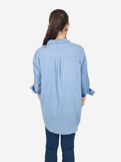 Camicia donna in chambray 100% cotone con maniche 3/4