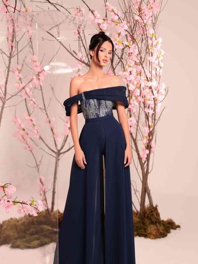 Bianca Brandi Jumpsuit elegante da cerimonia con corpetto in lurex e chiffon 29629