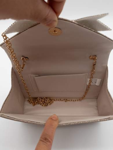 Champagne Glitter Ceremony Clutch Bag with Rhinestone Bow HL3499-champagne