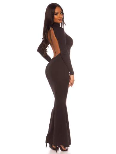 Abito Lungo con Schiena Scoperta e Maniche Lunghe – Eleganza Seducente