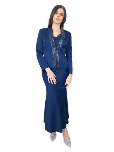 Completo Tre Pezzi con Gonna Longuette Corsetto e Giacca Decorata