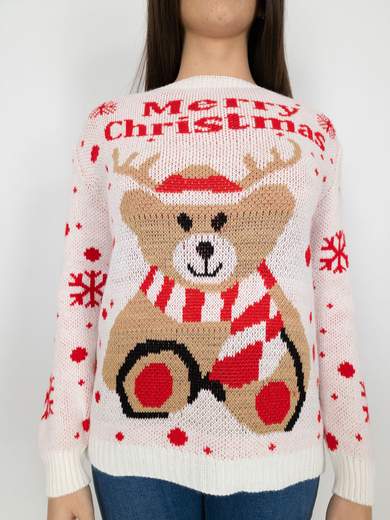 NEW COLLECTION Maglione Natalizio Donna Con Orso E Fiocchi Di Neve