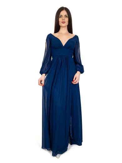 BIANCA BRANDI Abito Lungo Cerimonia Elegante Stile Impero Per Damigella Con Spacco