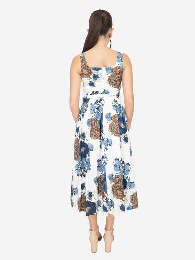 Flared Floral Dress with Belt Made in Italy