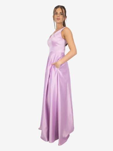 Abito lungo da cerimonia in raso con tasche e stola