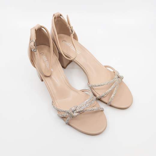 Chiara Foscari Sandali Beige Eleganti Cerimonia Tacco Largo Con Strass Comodi