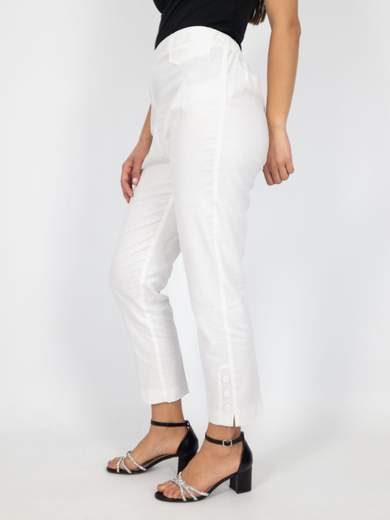 Pantaloni Estivi Donna Misto Lino Vita Alta Con Elastico