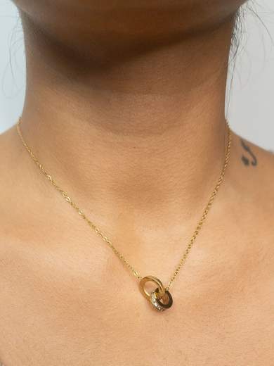 Strabello Bijoux Collana Doppio Cerchio Intrecciato con Zirconi 87703-0