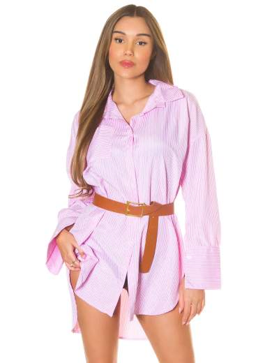 Sexy abito camicia a righe Koucla con cintura