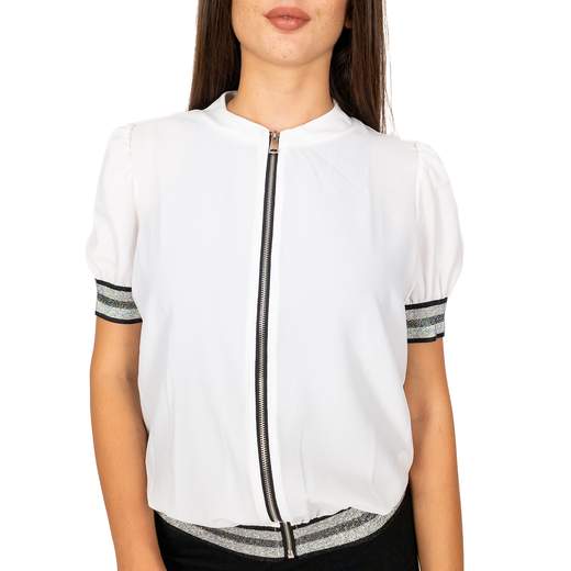 CARMEN Blusa Donna Elegante in Georgette Maniche Corte a Sbuffo