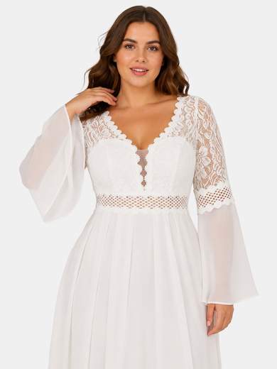 Plus Size Chiffon Wedding Dress with Macramé 7031-99060F-W