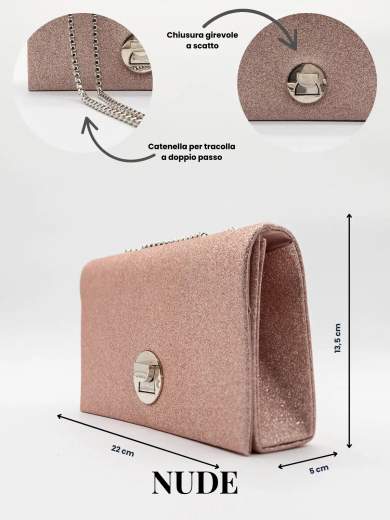 MICHELLE MOON Pochette Nude Glitterata con Tracolla in Catena HD1283-NUDE