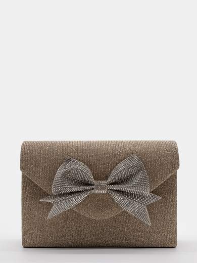 Pochette Oro Glitterata da Cerimonia con Fiocco di Strass HL3499-oro