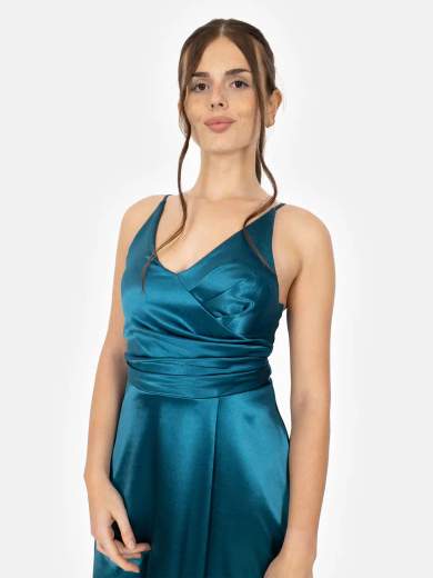 STRABELLO CERIMONIA Abito lungo da cerimonia in raso con spacco a portafoglio A29699-4396-ODESSA