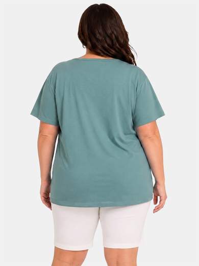 Curvy Cotton T-Shirt with Rhinestones Made in Italy