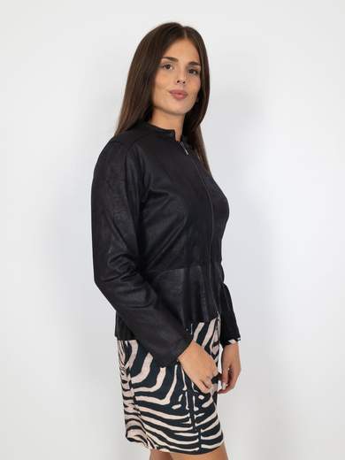 Giacca Ecopelle Donna Corta Con Zip E Maniche Lunghe
