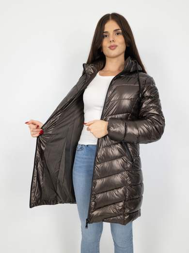 Piumino Lungo Al Ginocchio Donna Con Cappuccio Staccabile