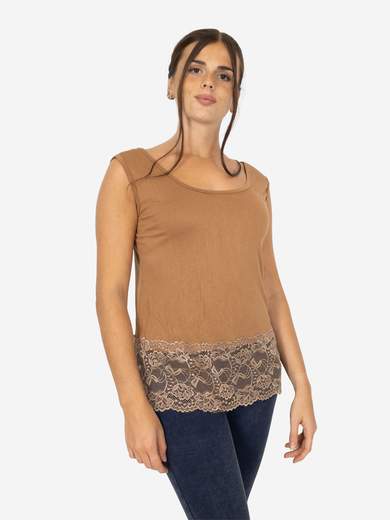 STRABELLO Canotta Donna Spalla Larga con Bordo in Pizzo Oversize CAN-06