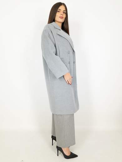 CARMEN Cappotto Doppiopetto Oversize in Tessuto Caldo Grigio Chiaro K156T504