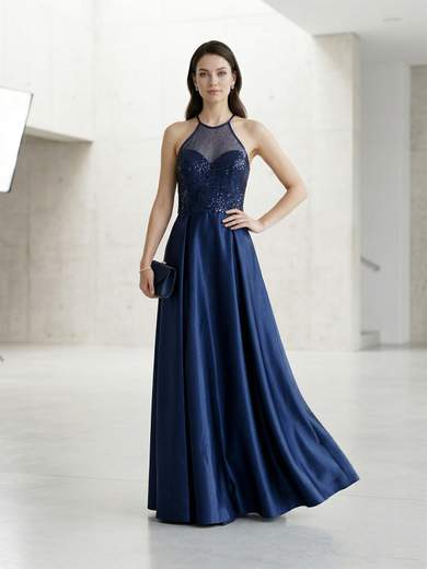 Sologioie Abito Lungo da Cerimonia con Corpetto di Paillettes e Gonna Effetto Bagnato SSU050