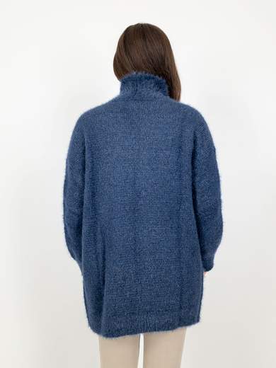 Cardigan Donna Lungo Invernale Morbido Filato Peloso Con Tasche