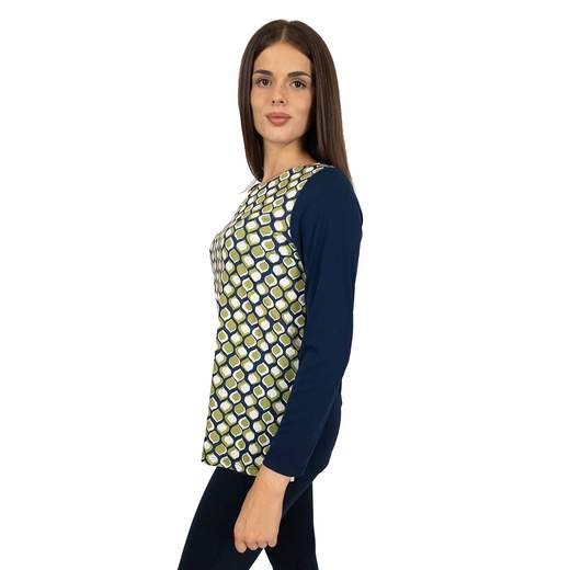 Blusa Donna Elegante Maniche Lunghe Fantasia Frontale Made in Italy