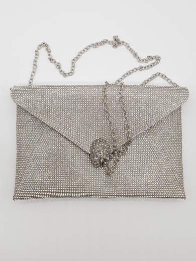 Silver Ceremony Clutch with Rhinestones and Jewel Closure
