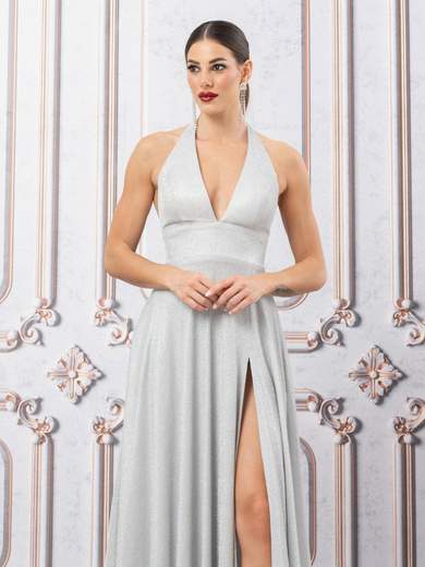 JEAN CRYÒ Abito Lungo Glitterato Scollo all'Americana con Stola 35498