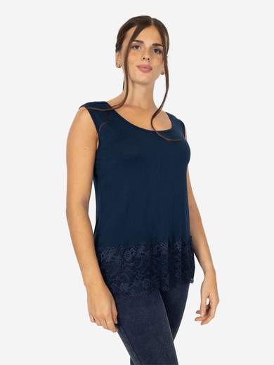 STRABELLO Canotta Donna Spalla Larga con Bordo in Pizzo Oversize CAN-06