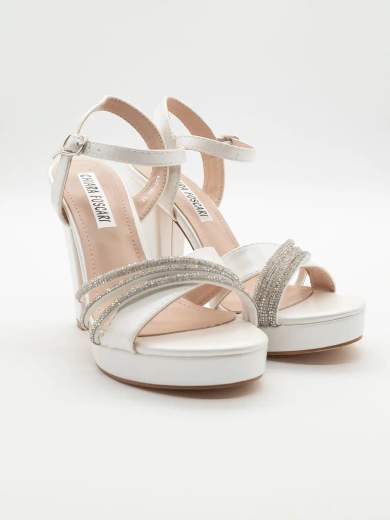 CHIARA FOSCARI Sandalo da cerimonia bianco con strass e tacco largo A37-386-BIANCO