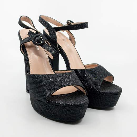 Sandali Con Plateau Eleganti Neri Cerimonia Glitterati