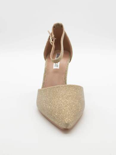 Gold Décolleté with Ankle Strap and 8.5 cm Block Heel